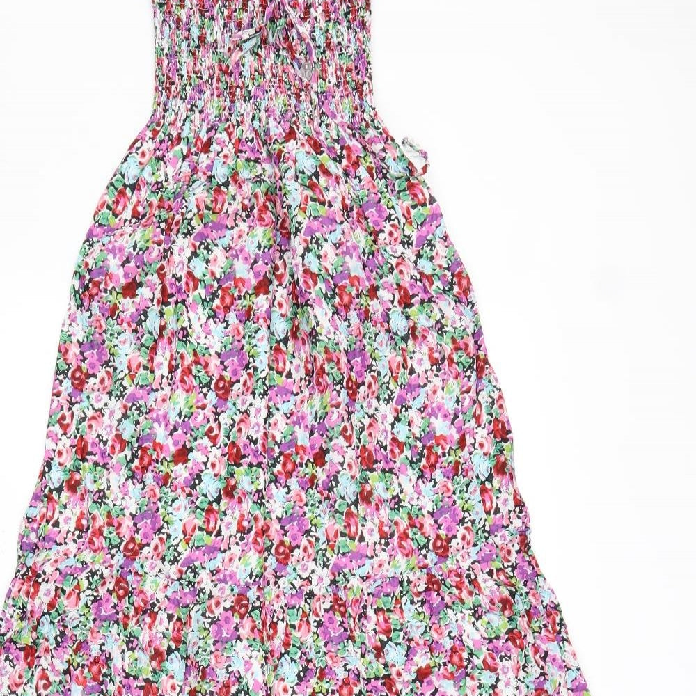 Oasis Womens Multicoloured Floral 100% Cotton Maxi Size 12 Scoop Neck Tie