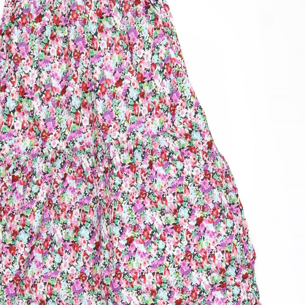 Oasis Womens Multicoloured Floral 100% Cotton Maxi Size 12 Scoop Neck Tie