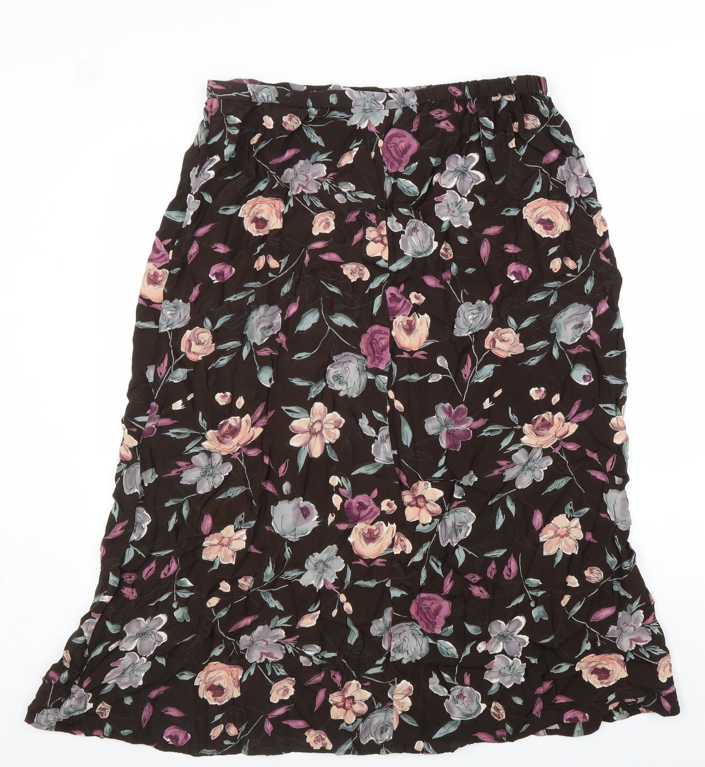 Marks and Spencer Womens Brown Floral Viscose Swing Skirt Size 18