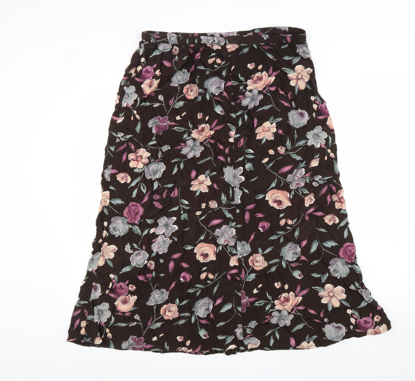 Marks and Spencer Womens Brown Floral Viscose Swing Skirt Size 18