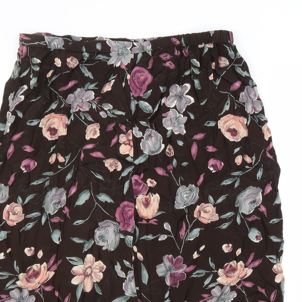 Marks and Spencer Womens Brown Floral Viscose Swing Skirt Size 18