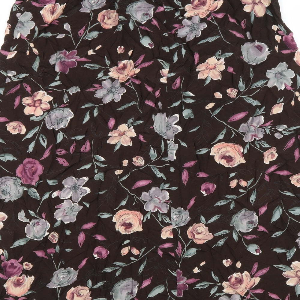 Marks and Spencer Womens Brown Floral Viscose Swing Skirt Size 18