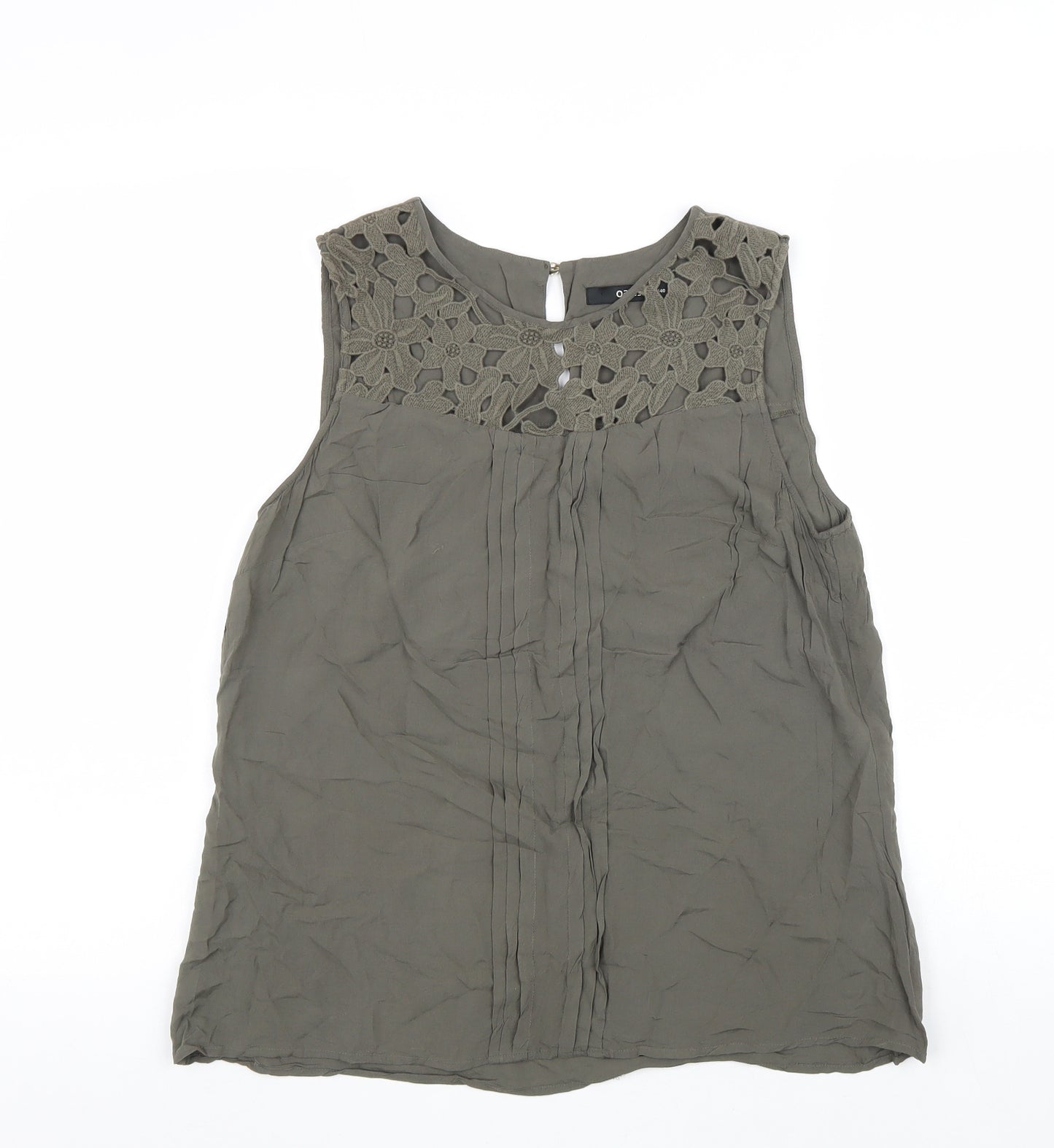 Oasis Womens Green Viscose Basic Tank Size 14 Scoop Neck - Lace Flower Detail