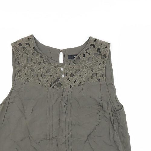 Oasis Womens Green Viscose Basic Tank Size 14 Scoop Neck - Lace Flower Detail