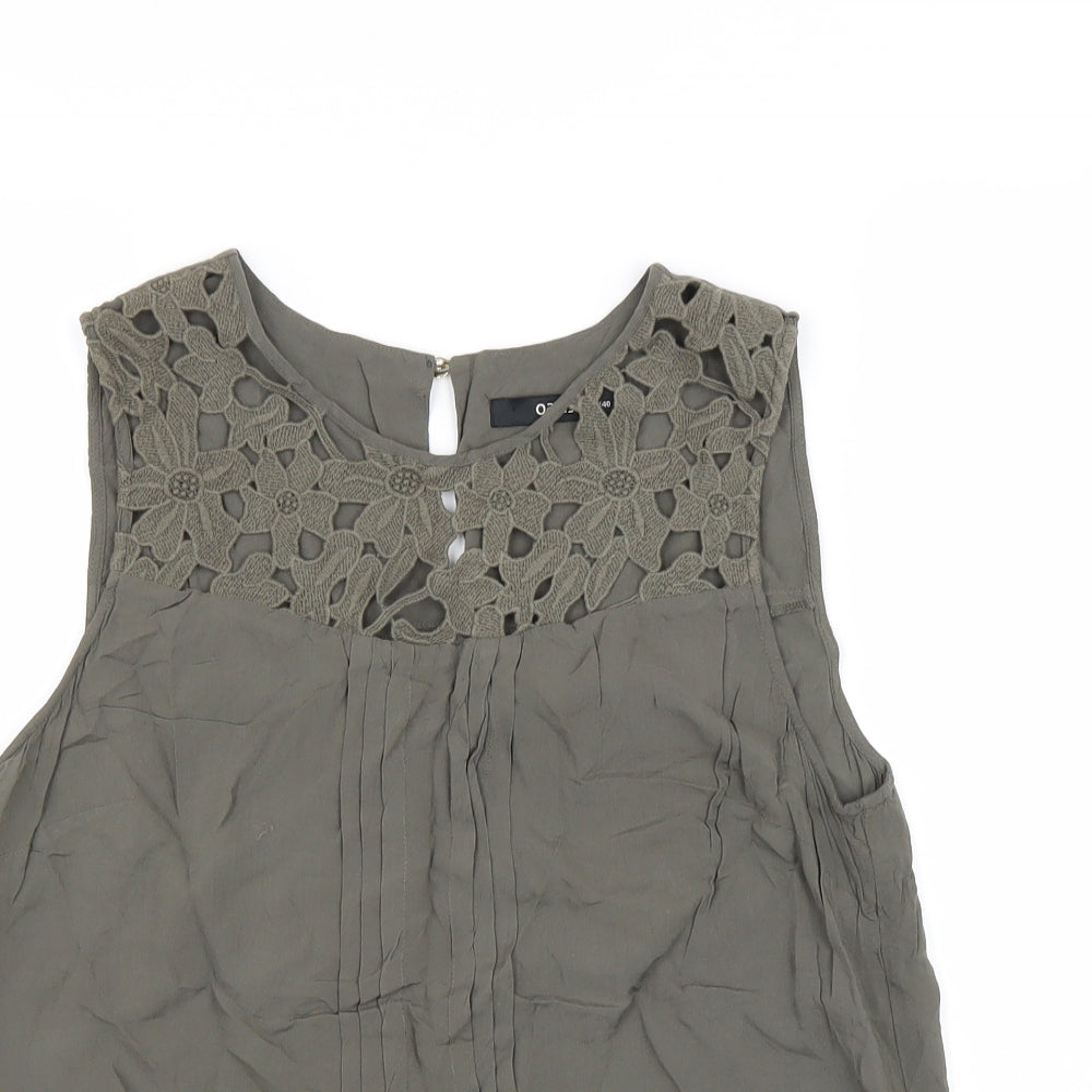 Oasis Womens Green Viscose Basic Tank Size 14 Scoop Neck - Lace Flower Detail