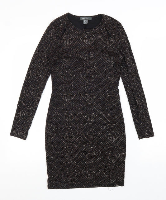 Primark Womens Black Geometric Nylon A-Line Size 8 Round Neck Pullover