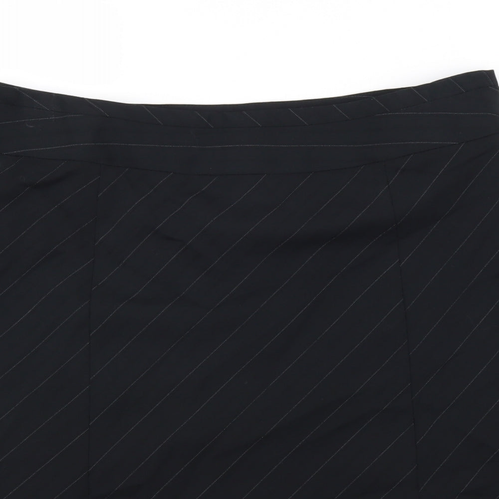 NEXT Womens Black Striped Polyester Swing Skirt Size 16 Zip