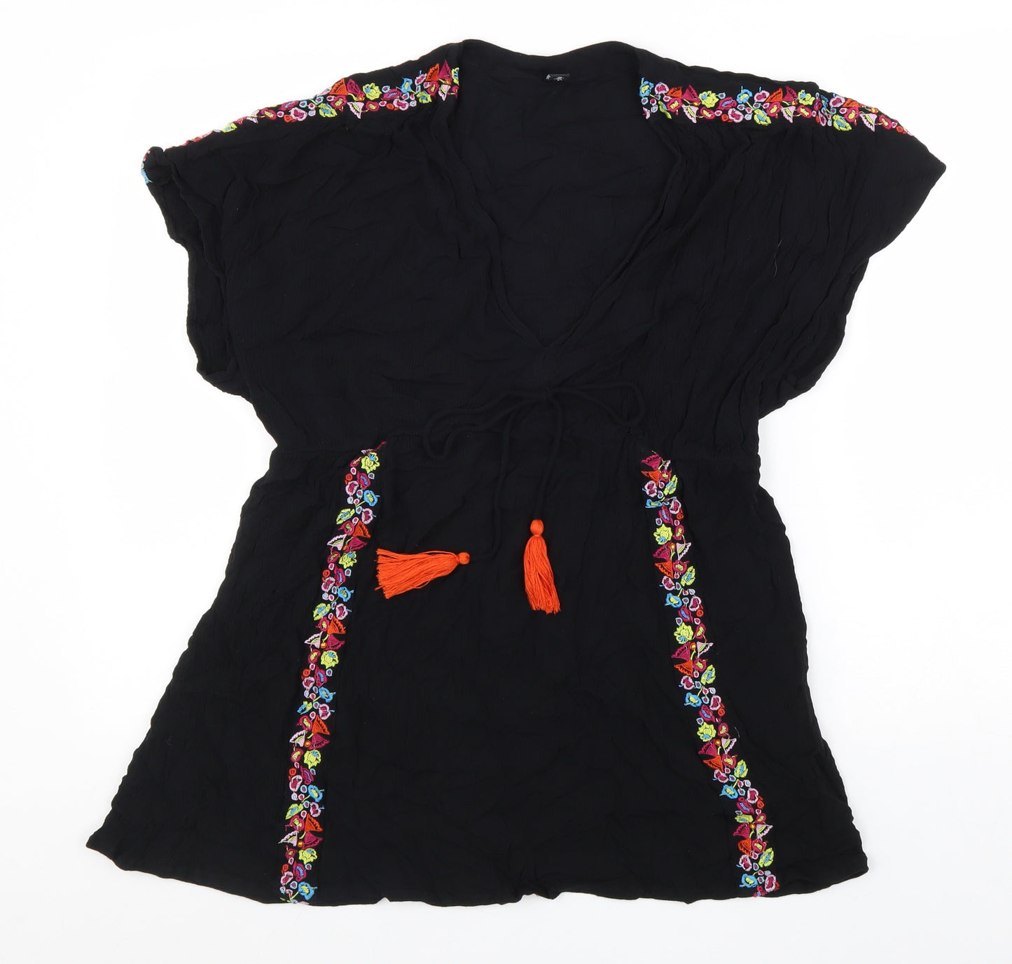 Pour Moi Womens Black Floral Viscose Tunic Blouse Size 10 V-Neck
