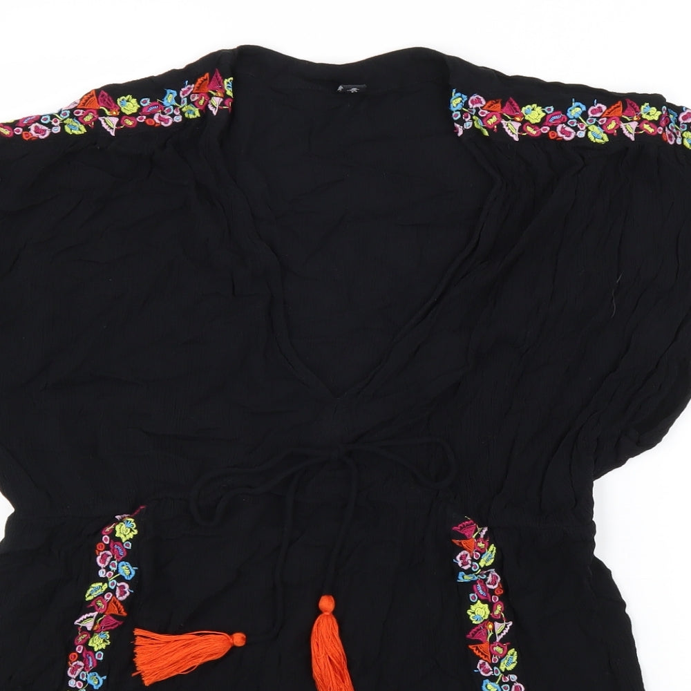 Pour Moi Womens Black Floral Viscose Tunic Blouse Size 10 V-Neck