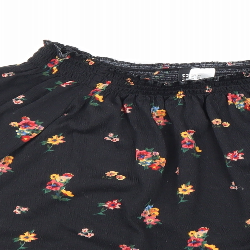 Divided Womens Black Floral Polyester Cropped Blouse Size XS Boat Neck