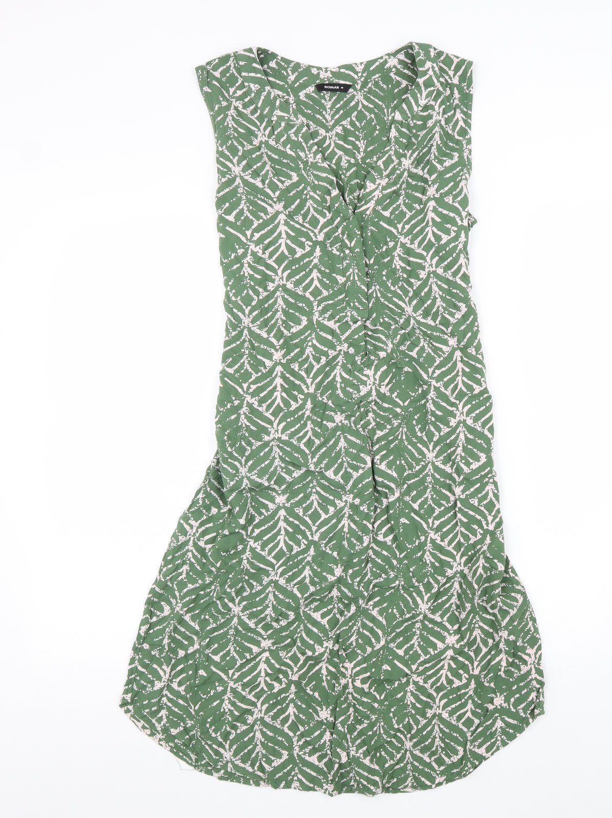 Roman Womens Green Geometric Viscose Trapeze & Swing Size 10 V-Neck Tie