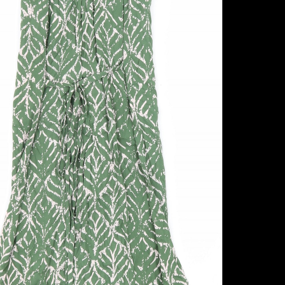 Roman Womens Green Geometric Viscose Trapeze & Swing Size 10 V-Neck Tie
