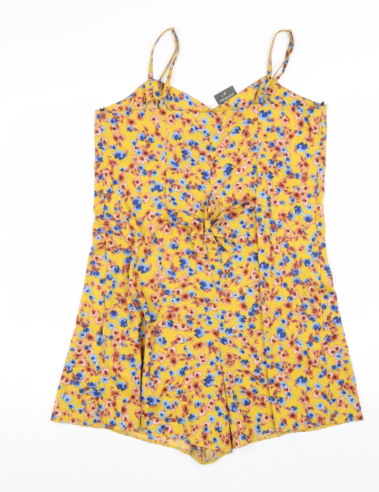 Primark Womens Yellow Floral Polyester Playsuit One-Piece Size 12 Tie - Tie Back