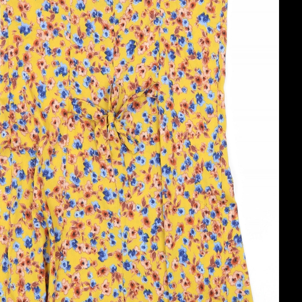 Primark Womens Yellow Floral Polyester Playsuit One-Piece Size 12 Tie - Tie Back