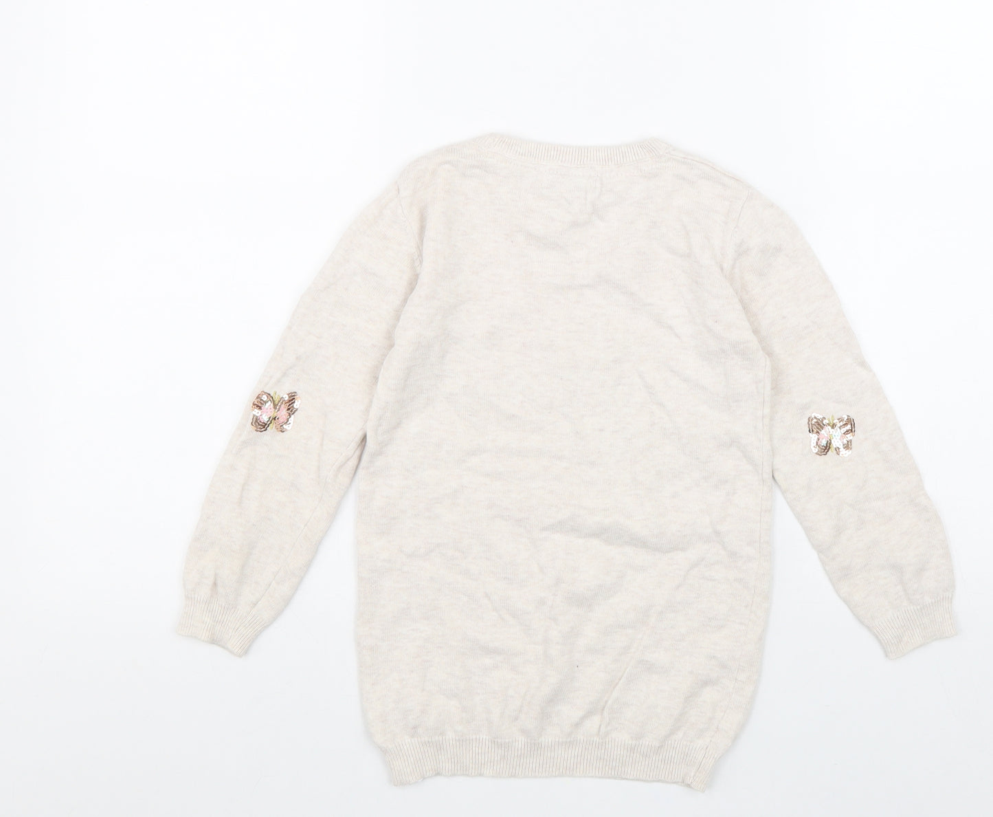 Primark Girls Beige Round Neck Geometric Cotton Pullover Jumper Size 6-7 Years Pullover - Butterfly