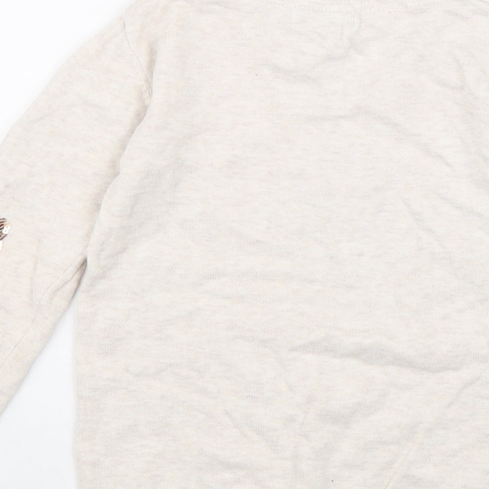 Primark Girls Beige Round Neck Geometric Cotton Pullover Jumper Size 6-7 Years Pullover - Butterfly