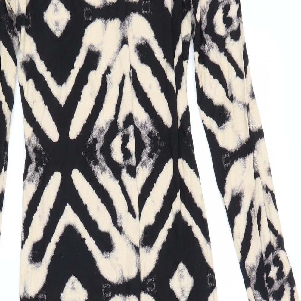 Signature Womens Black Geometric Viscose Bodycon Size M Boat Neck Pullover