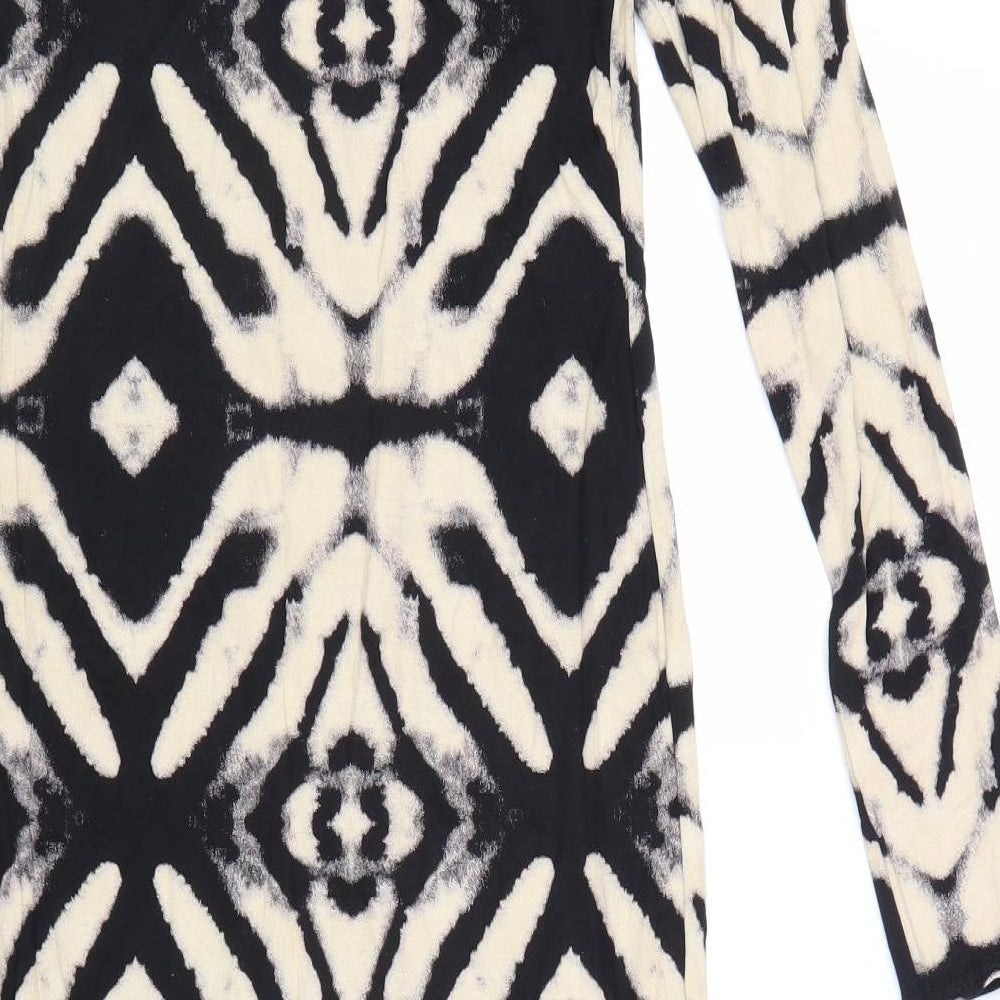 Signature Womens Black Geometric Viscose Bodycon Size M Boat Neck Pullover