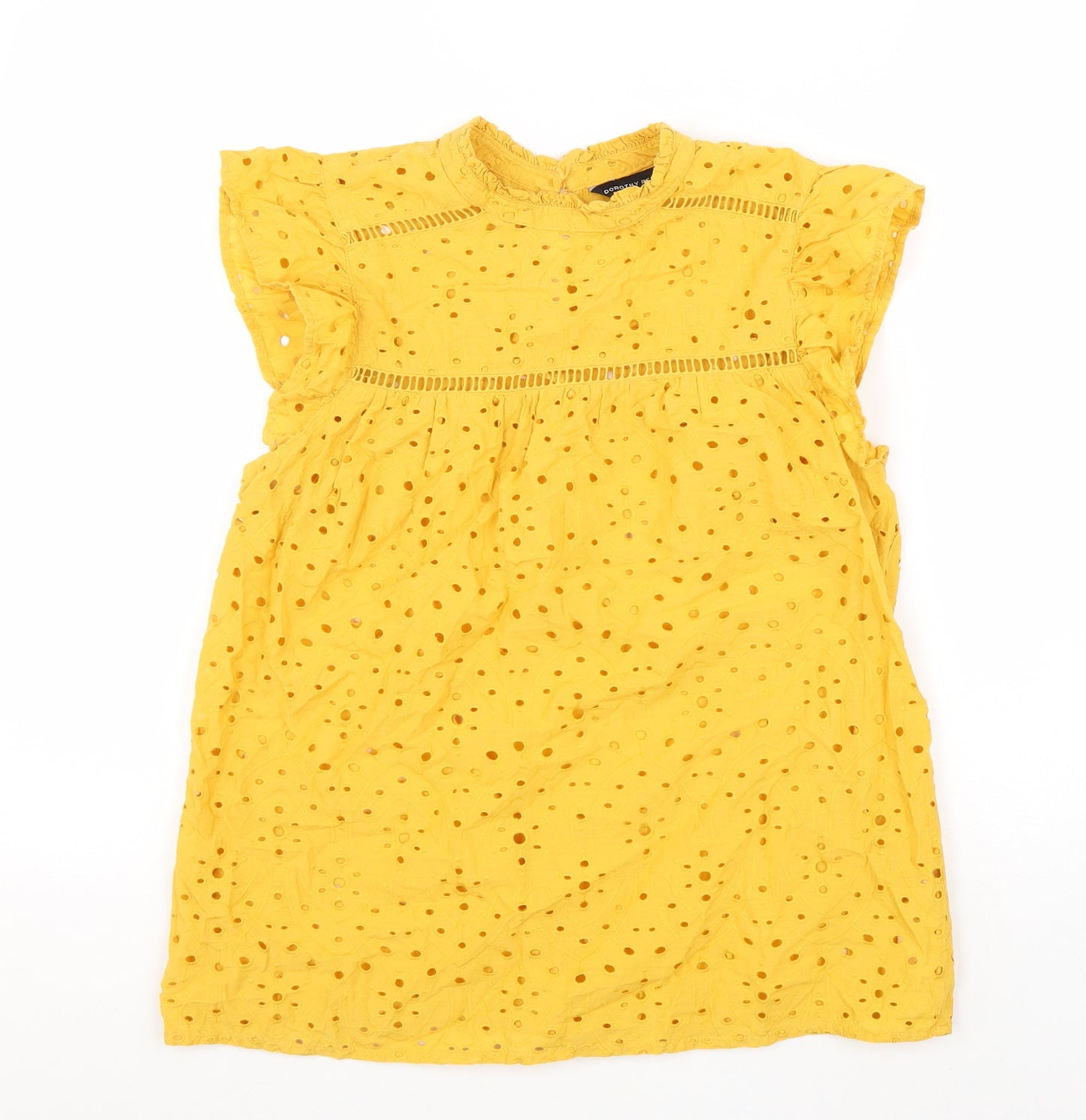 Dorothy Perkins Womens Yellow Geometric 100% Cotton Basic Tank Size 10 Round Neck - Broderie Anglaise