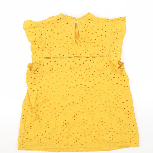 Dorothy Perkins Womens Yellow Geometric 100% Cotton Basic Tank Size 10 Round Neck - Broderie Anglaise