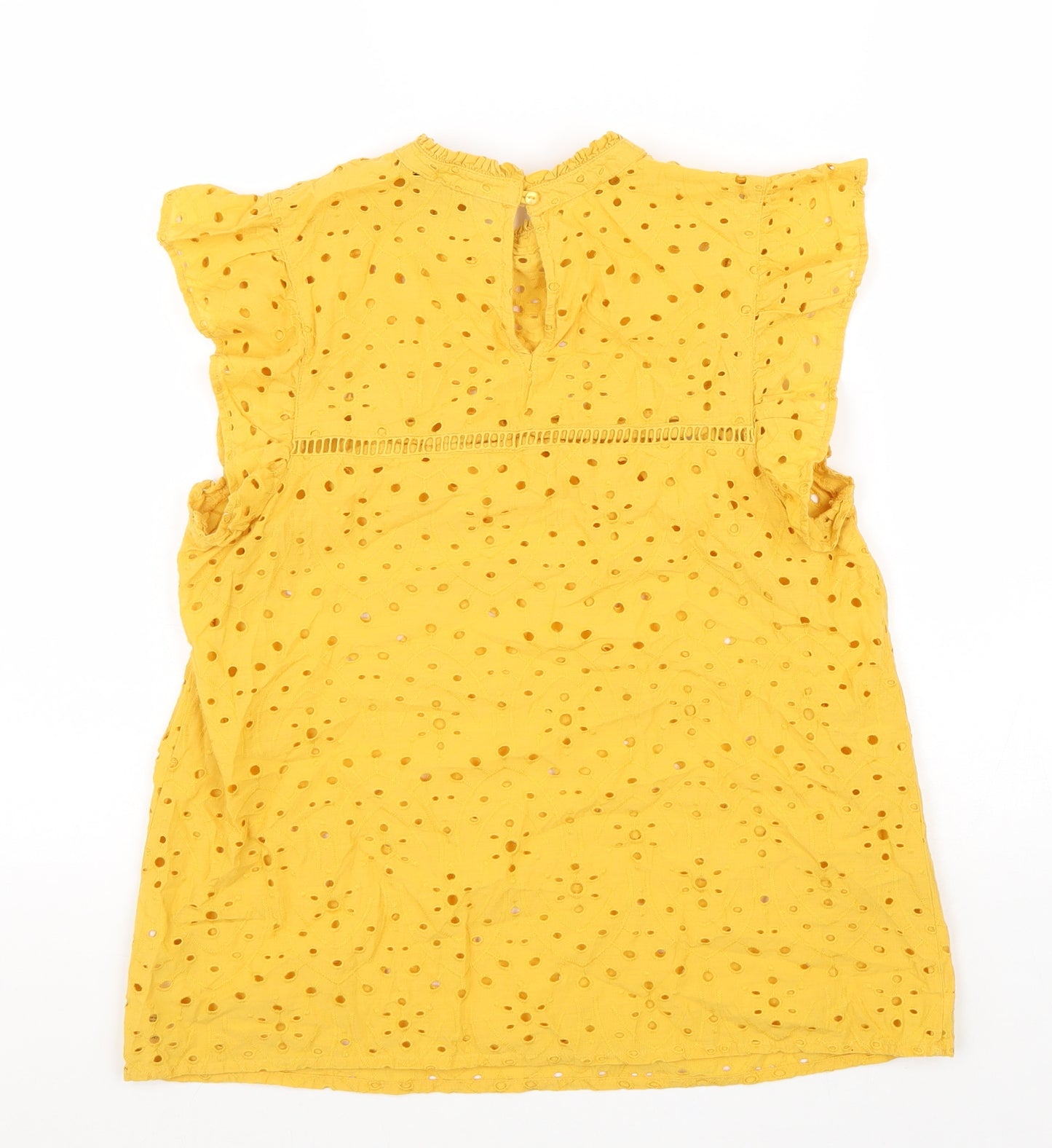 Dorothy Perkins Womens Yellow Geometric 100% Cotton Basic Tank Size 10 Round Neck - Broderie Anglaise
