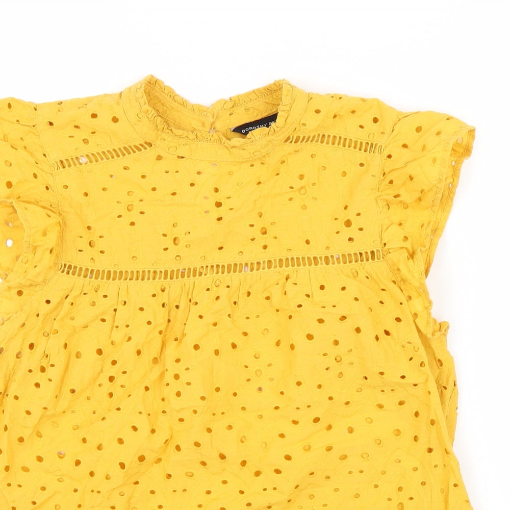 Dorothy Perkins Womens Yellow Geometric 100% Cotton Basic Tank Size 10 Round Neck - Broderie Anglaise