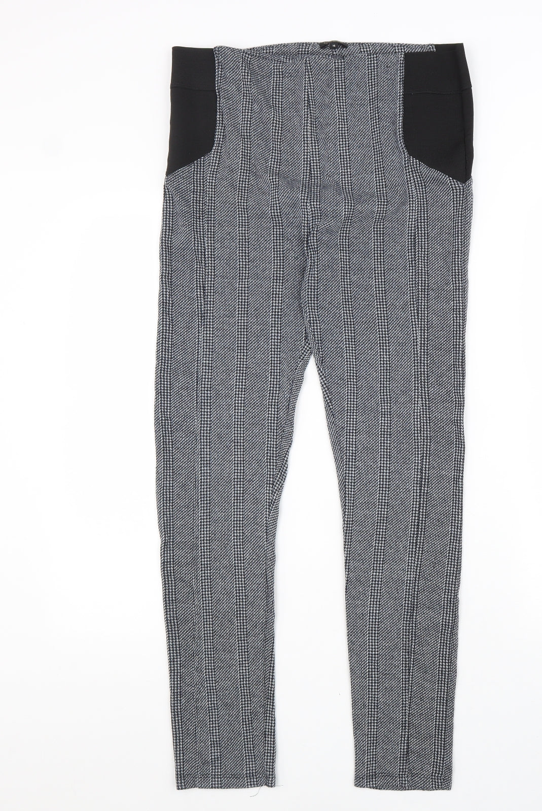 River Island Womens Black Geometric Polyester Trousers Size 16 L29 in Regular