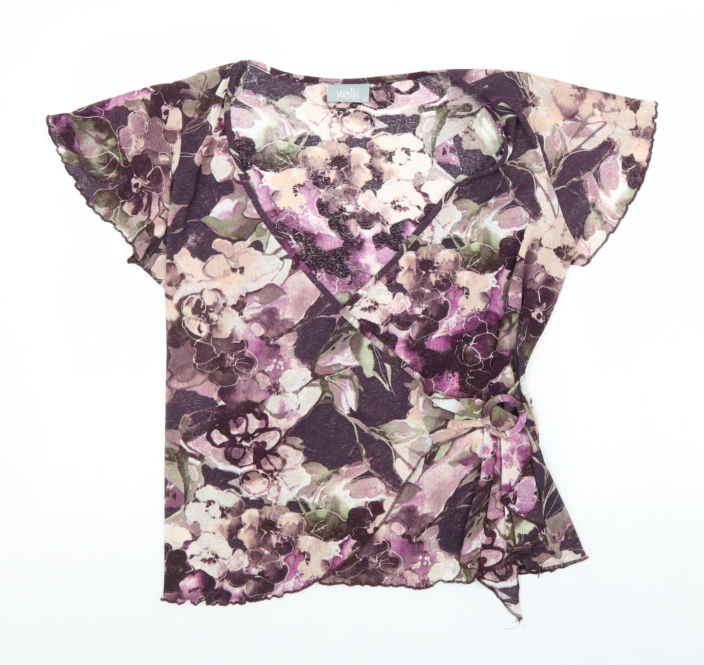 Wallis Womens Purple Floral Polyester Wrap Blouse Size 16 V-Neck