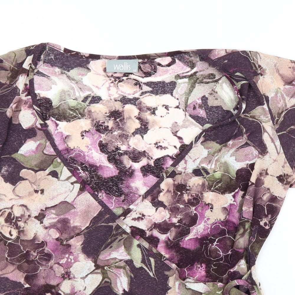 Wallis Womens Purple Floral Polyester Wrap Blouse Size 16 V-Neck