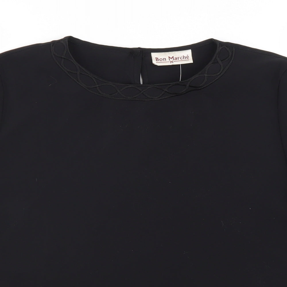 Bonmarché Womens Black Polyester Basic T-Shirt Size 14 Boat Neck