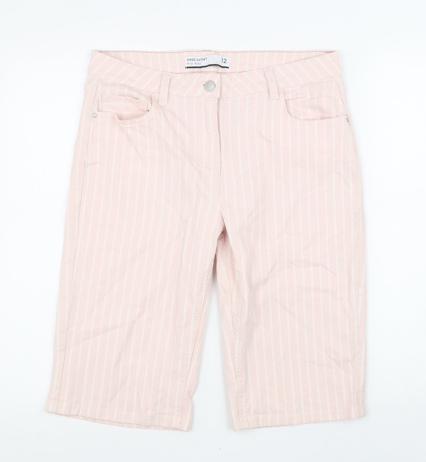 NEXT Womens Pink Striped Cotton Skimmer Shorts Size 12 L14 in Regular Zip