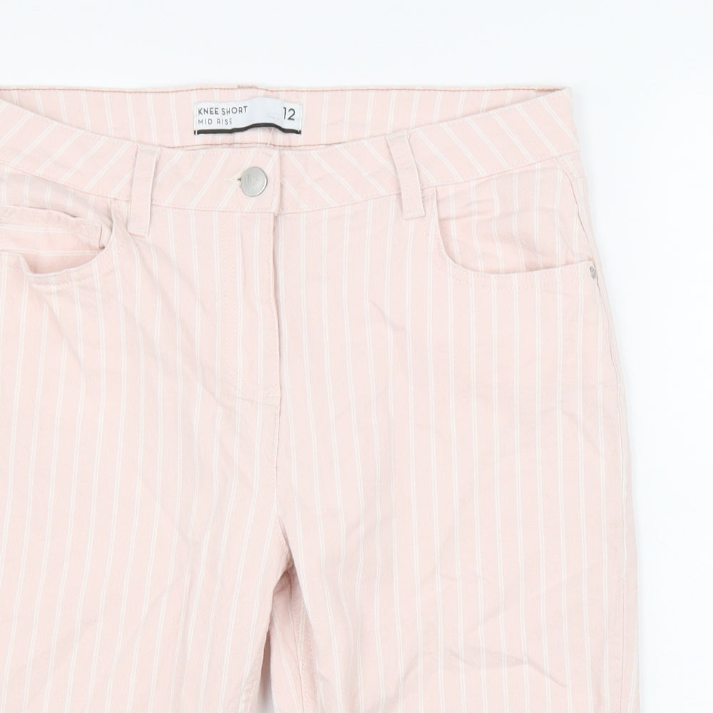 NEXT Womens Pink Striped Cotton Skimmer Shorts Size 12 L14 in Regular Zip