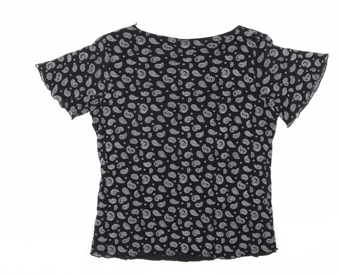 Preworn Womens Black Paisley Nylon Basic T-Shirt Size M Boat Neck