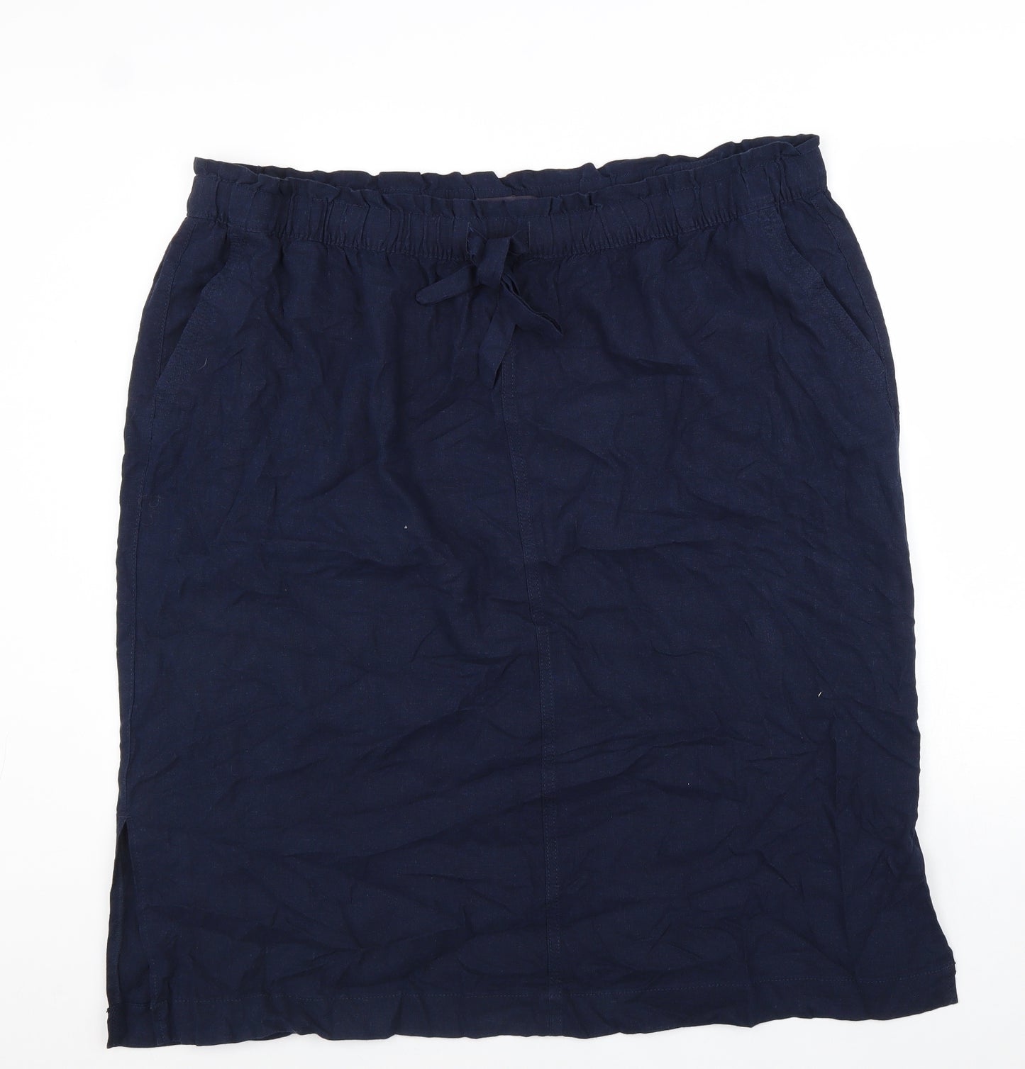 Marks and Spencer Womens Blue Linen Straight & Pencil Skirt Size 24 Tie