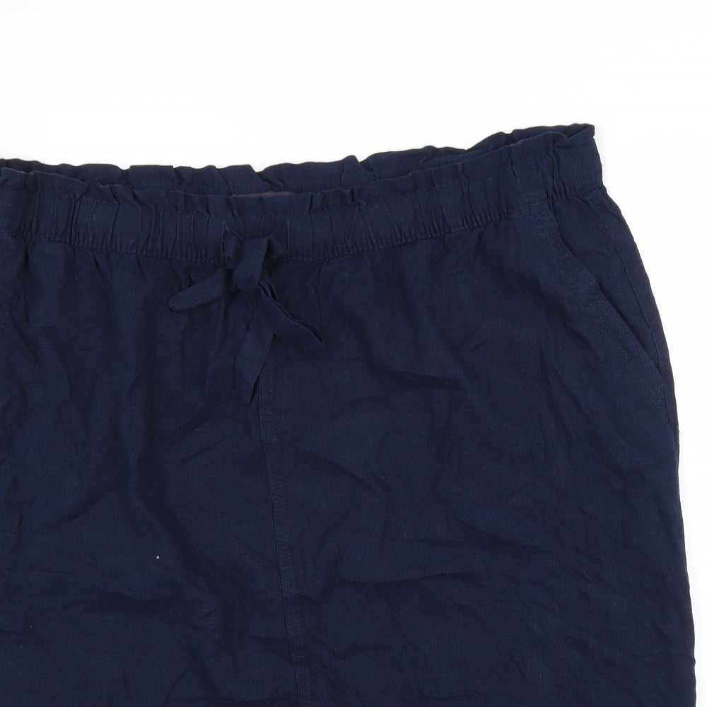 Marks and Spencer Womens Blue Linen Straight & Pencil Skirt Size 24 Tie