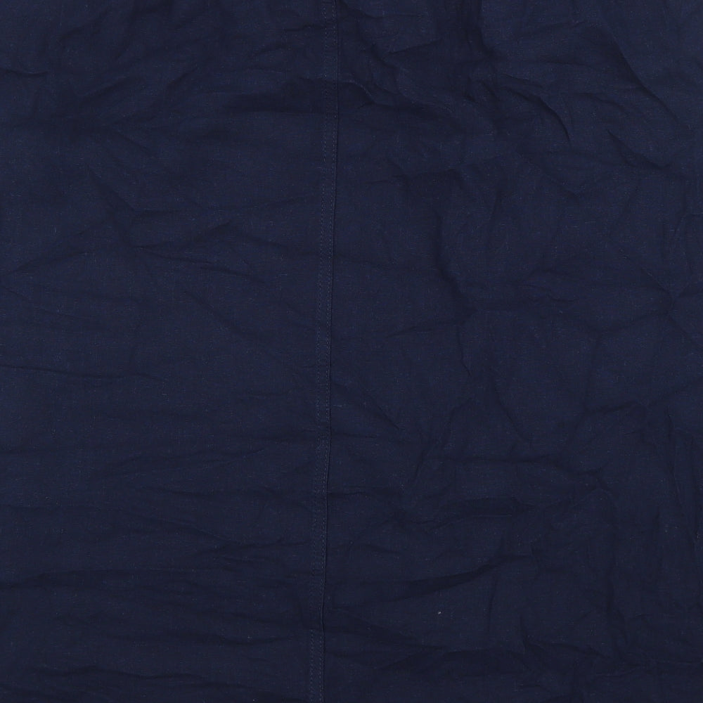 Marks and Spencer Womens Blue Linen Straight & Pencil Skirt Size 24 Tie