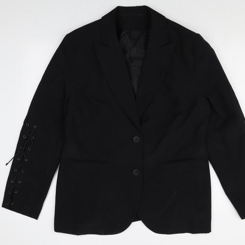 Preworn Womens Black Polyester Jacket Blazer Size 16