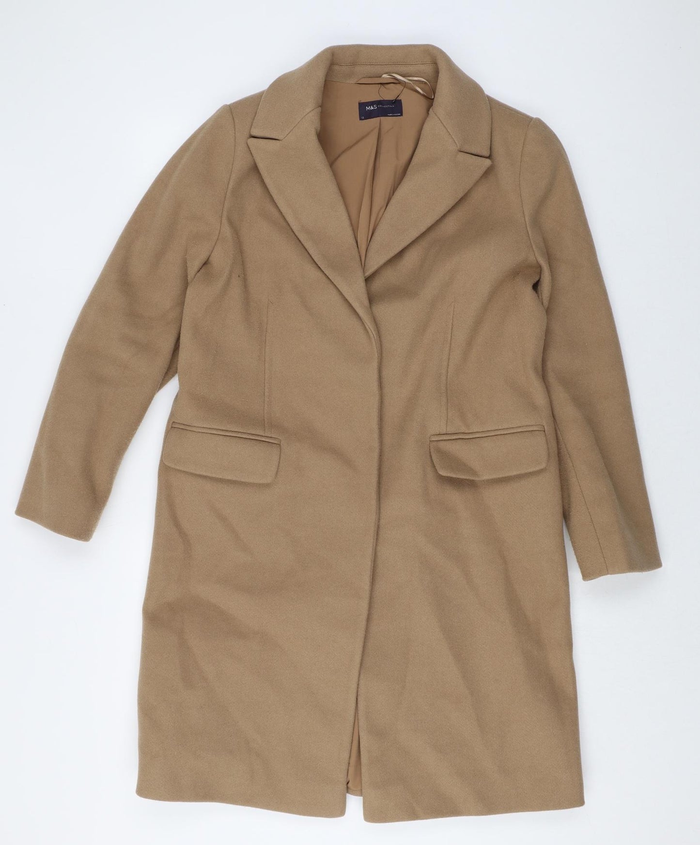 Marks and Spencer Womens Brown Overcoat Coat Size 14 Snap
