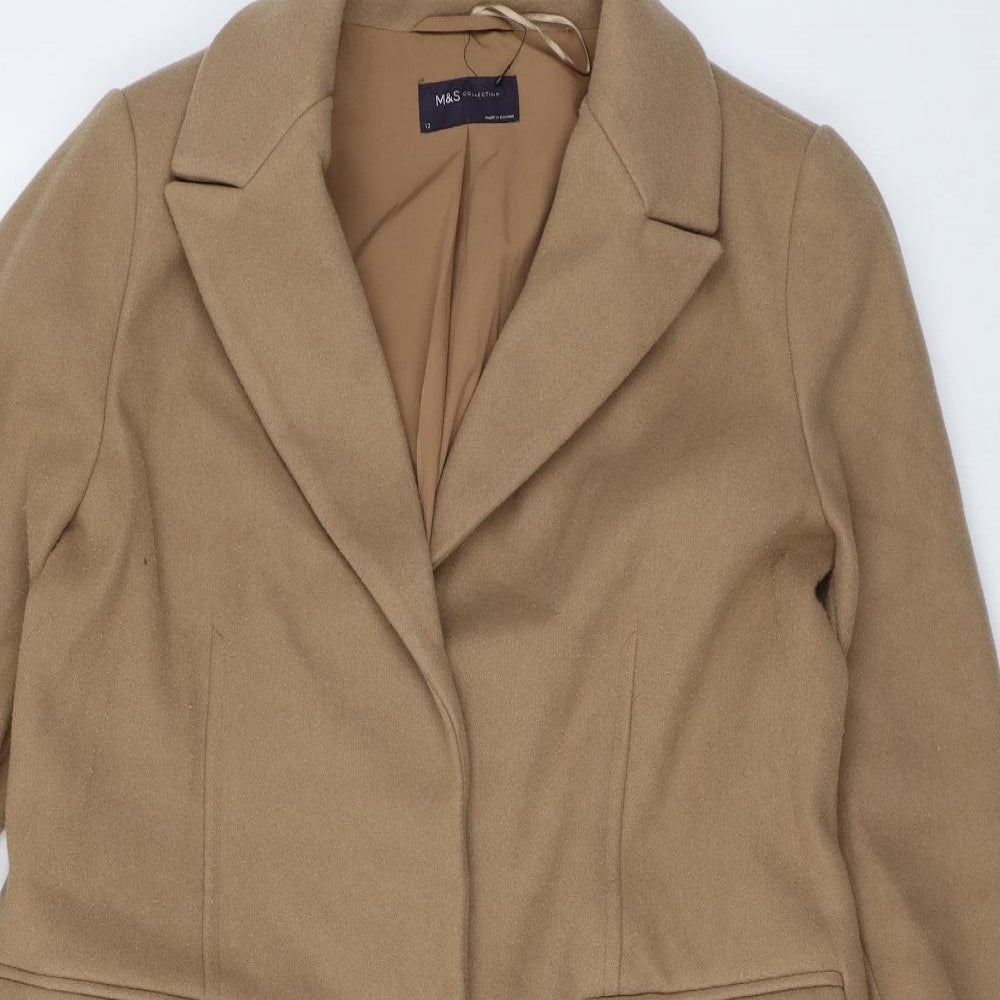 Marks and Spencer Womens Brown Overcoat Coat Size 14 Snap