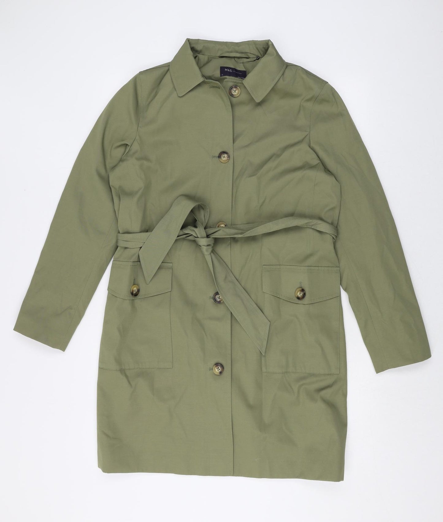 Marks and Spencer Womens Green Trench Coat Coat Size 12 Button