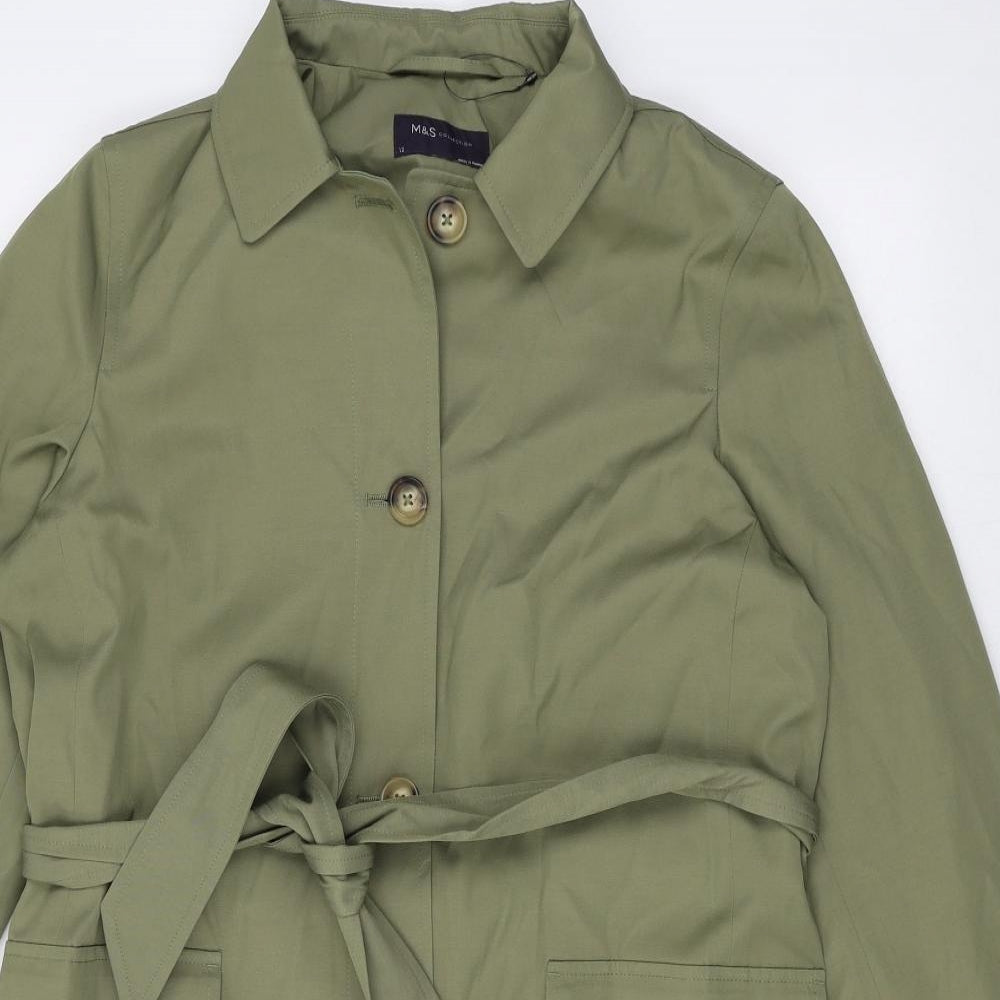 Marks and Spencer Womens Green Trench Coat Coat Size 12 Button