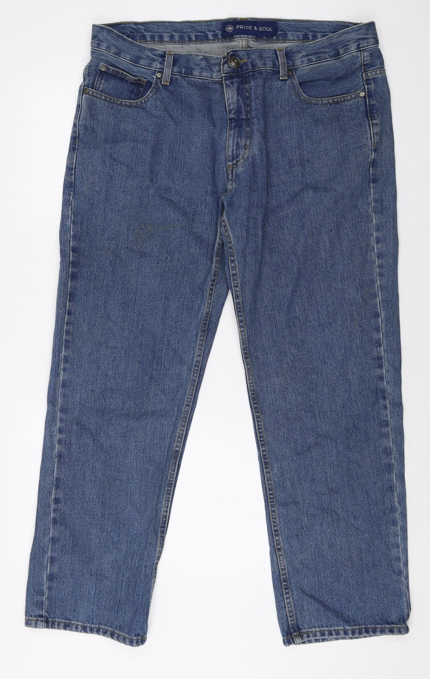 Preworn Mens Blue Cotton Straight Jeans Size 38 in Regular Zip