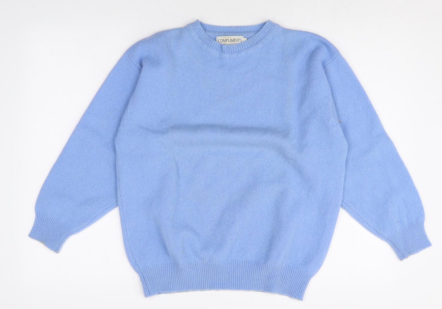 COMPLIMENTS Womens Blue Round Neck Wool Pullover Jumper Size M