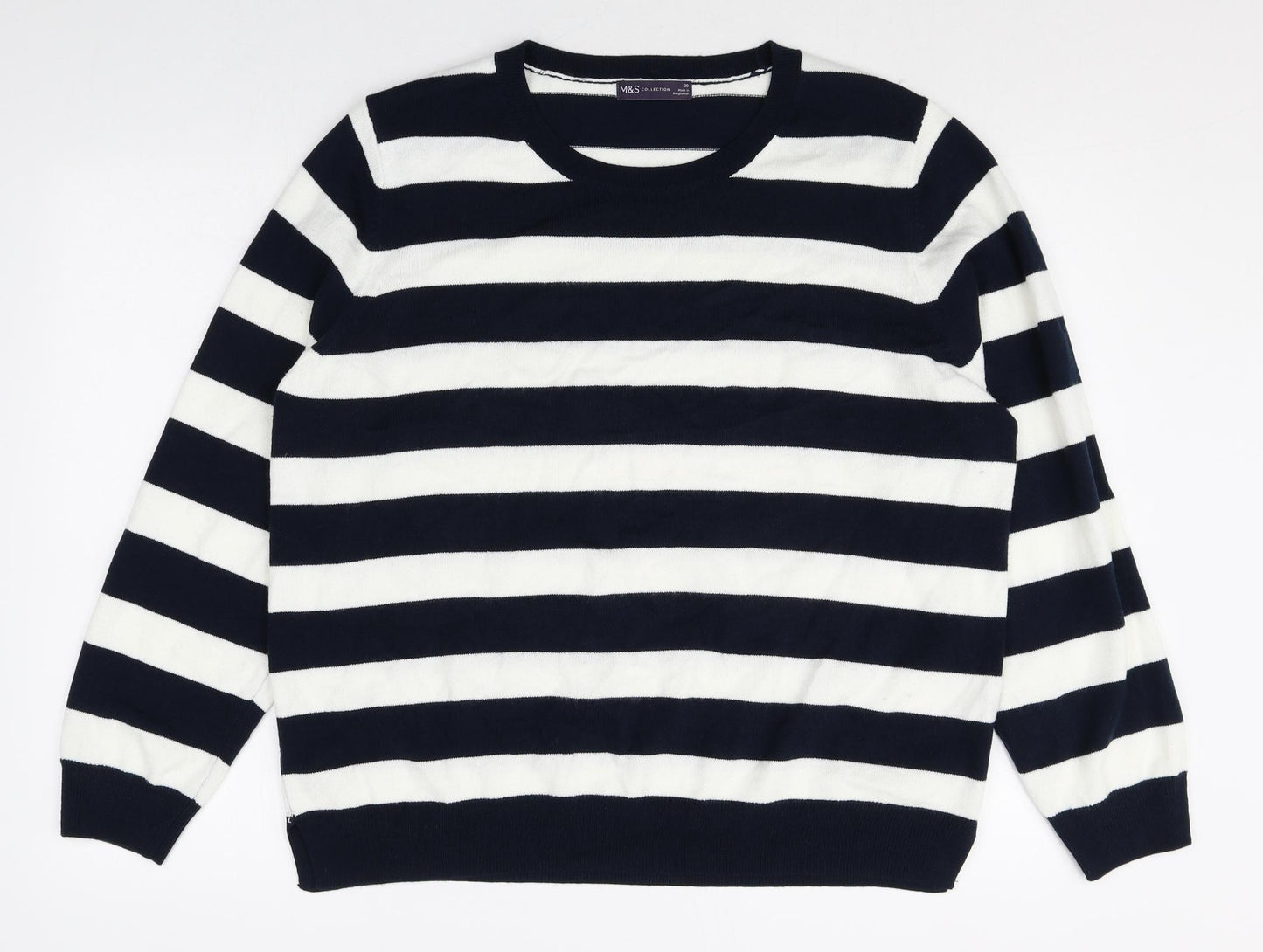 Marks and Spencer Womens Multicoloured Round Neck Striped Cotton Pullover Jumper Size 20