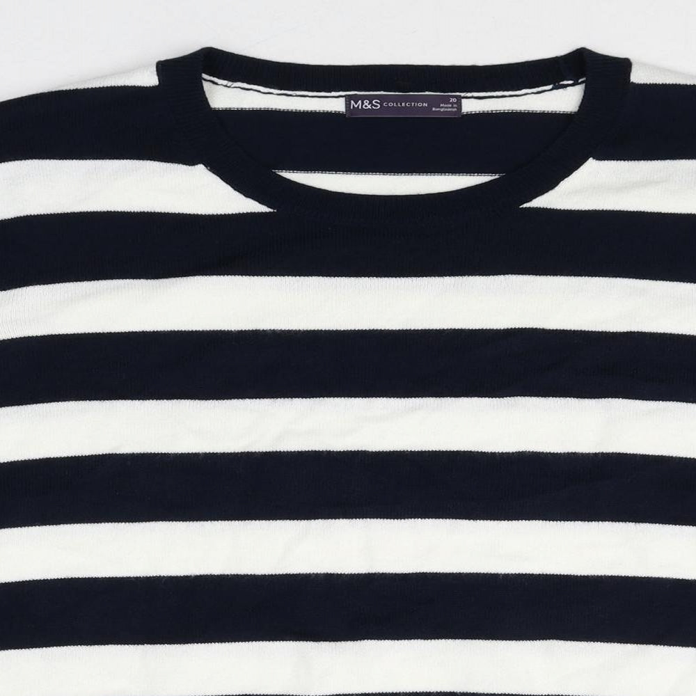 Marks and Spencer Womens Multicoloured Round Neck Striped Cotton Pullover Jumper Size 20