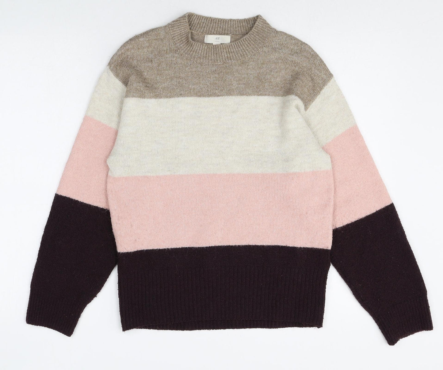 H&M Womens Multicoloured Round Neck Polyester Pullover Jumper Size XS - Colourblock Pattern