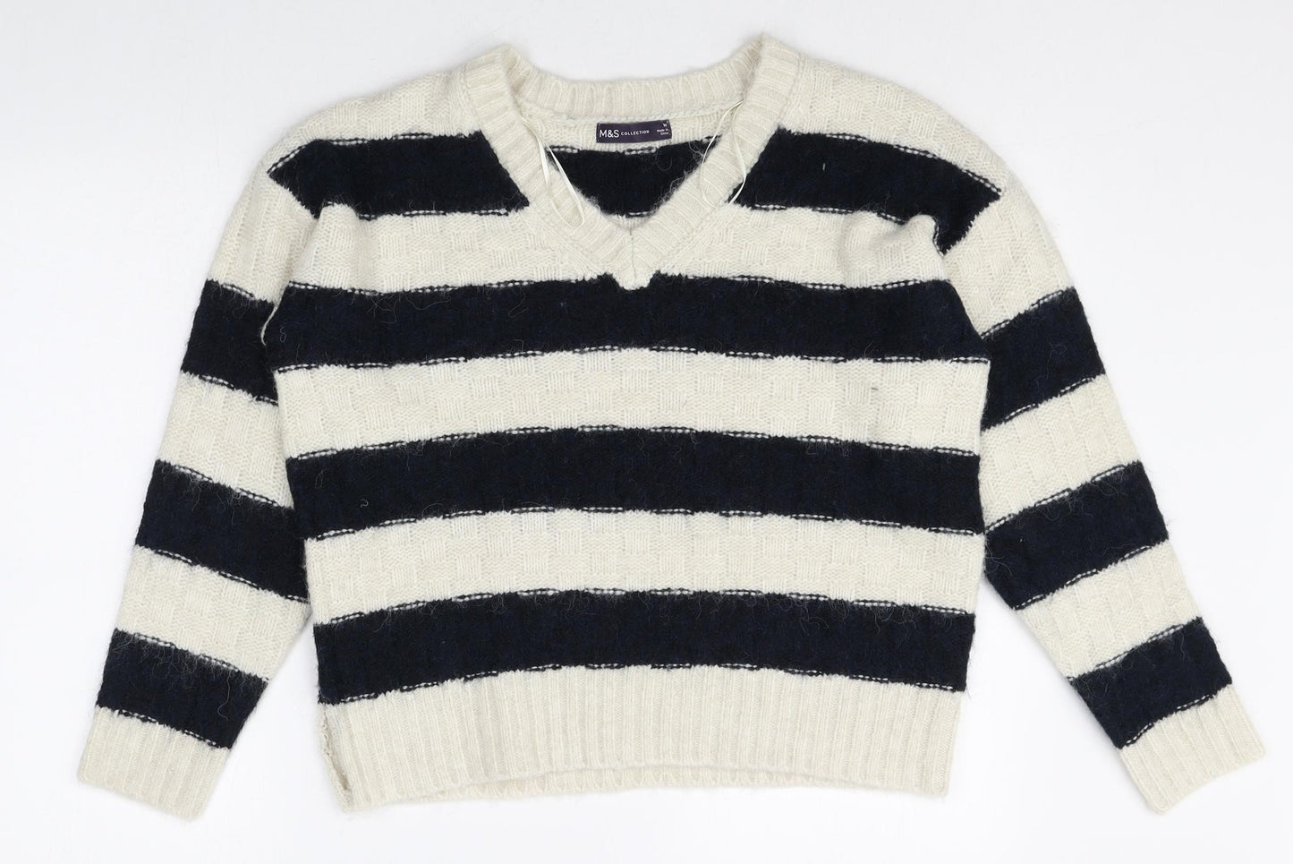 Marks and Spencer Womens Multicoloured V-Neck Striped Acrylic Pullover Jumper Size M