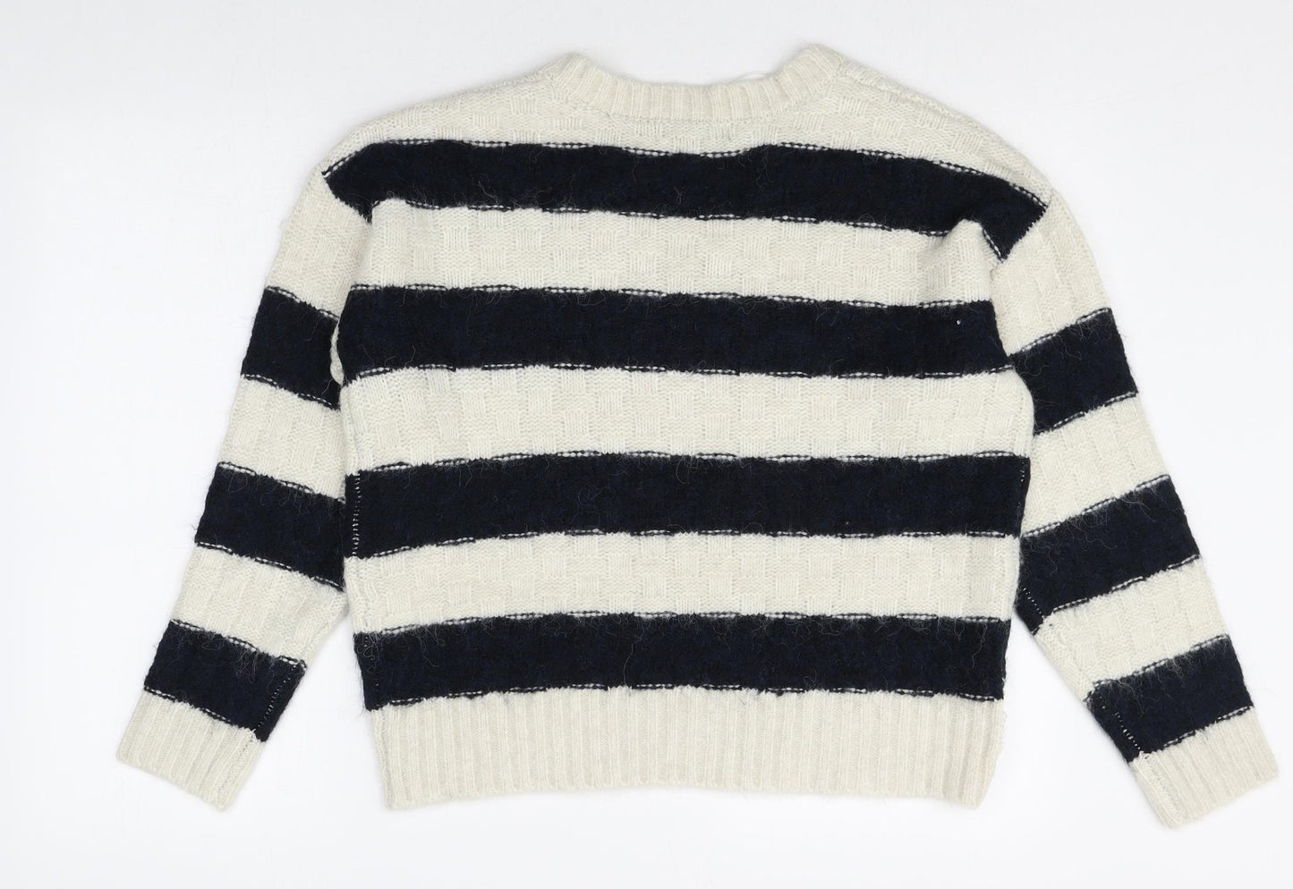 Marks and Spencer Womens Multicoloured V-Neck Striped Acrylic Pullover Jumper Size M