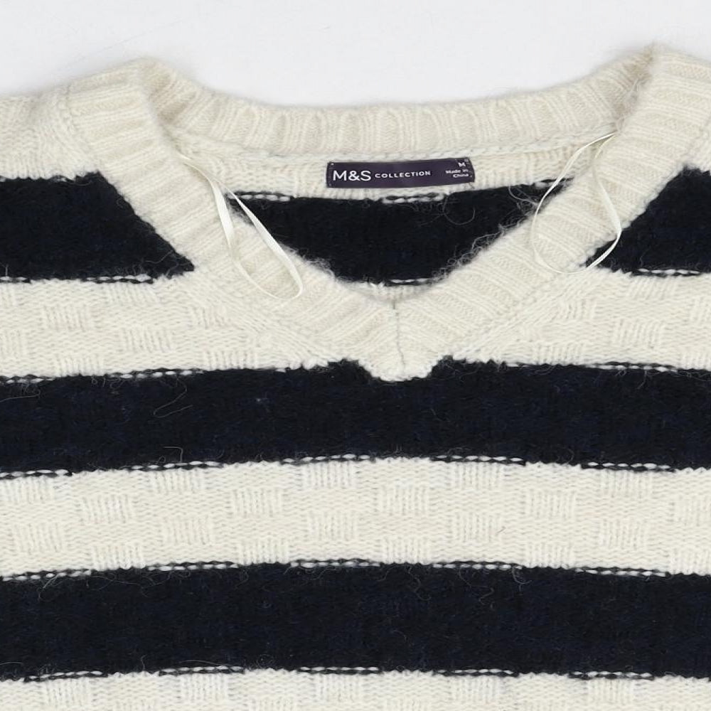 Marks and Spencer Womens Multicoloured V-Neck Striped Acrylic Pullover Jumper Size M