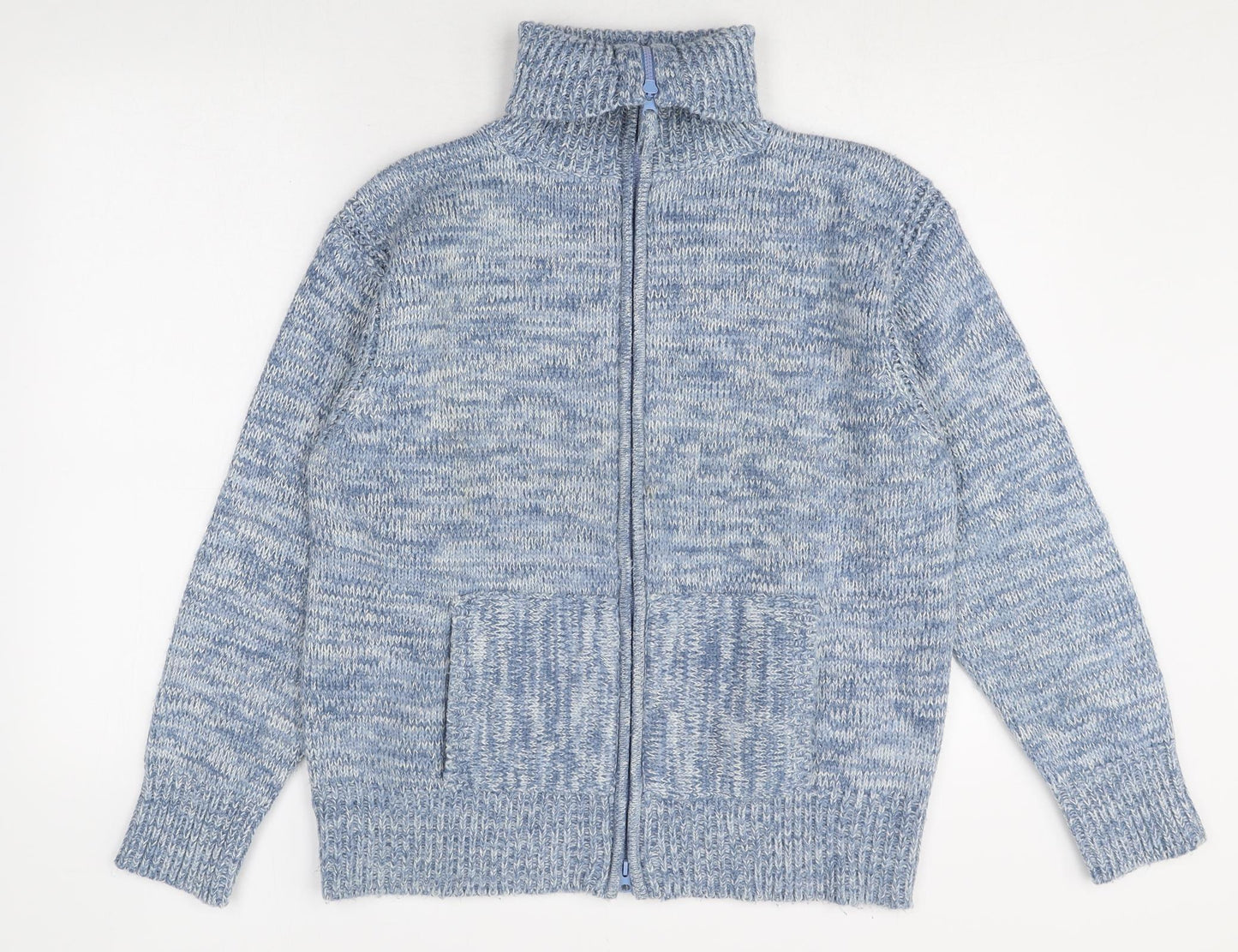 Bonmarché Womens Grey Roll Neck Acrylic Full Zip Jumper Size L